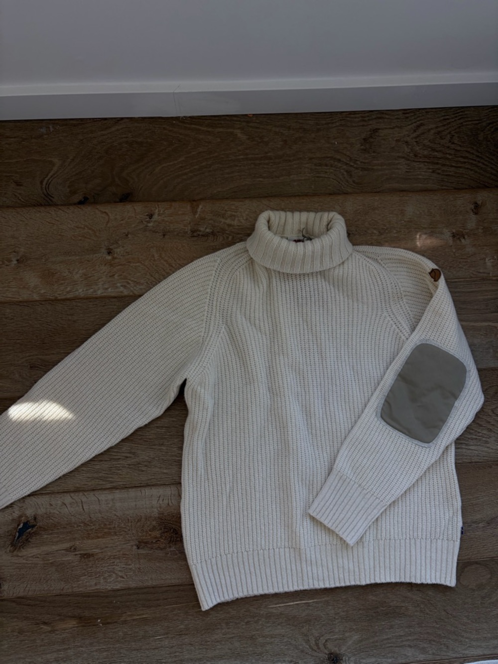 Fjallraven Cream Ovil Roller (Turtle) Neck Sweater with Elbow Pads
